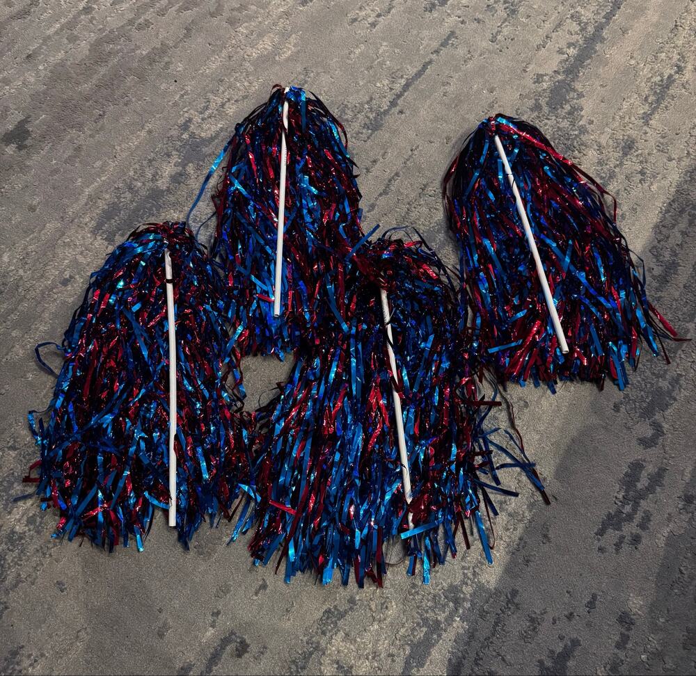 4 red and blue pom poms